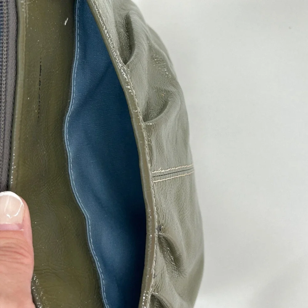 Coach Olive Green‎ Patent Leather Crossbody Bag Glossy Purse Wide Canvas Strap